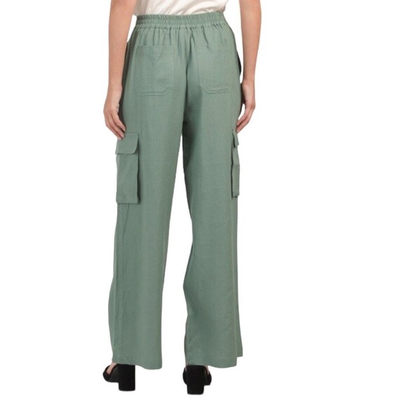 7 For All Mankind Cargo Pants Green Linen Blend Wide Leg High Rise Women’s M NWT - Picture 5 of 16